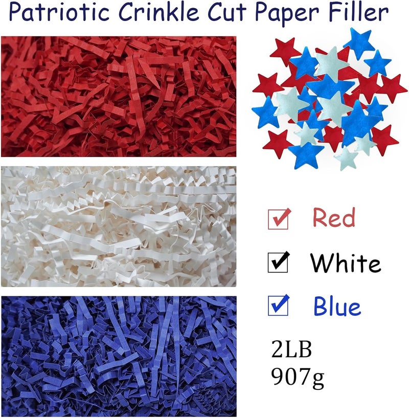 TORONTOKYO 2 LB Patriotic Grass Basket Filler Bulk, Red Blue White Crinkle Cut Paper Shred with Stars, Patriotic Box Basket Filler for 4th Of July Independence Day, Memorial Party, Veterans Day - Image 5